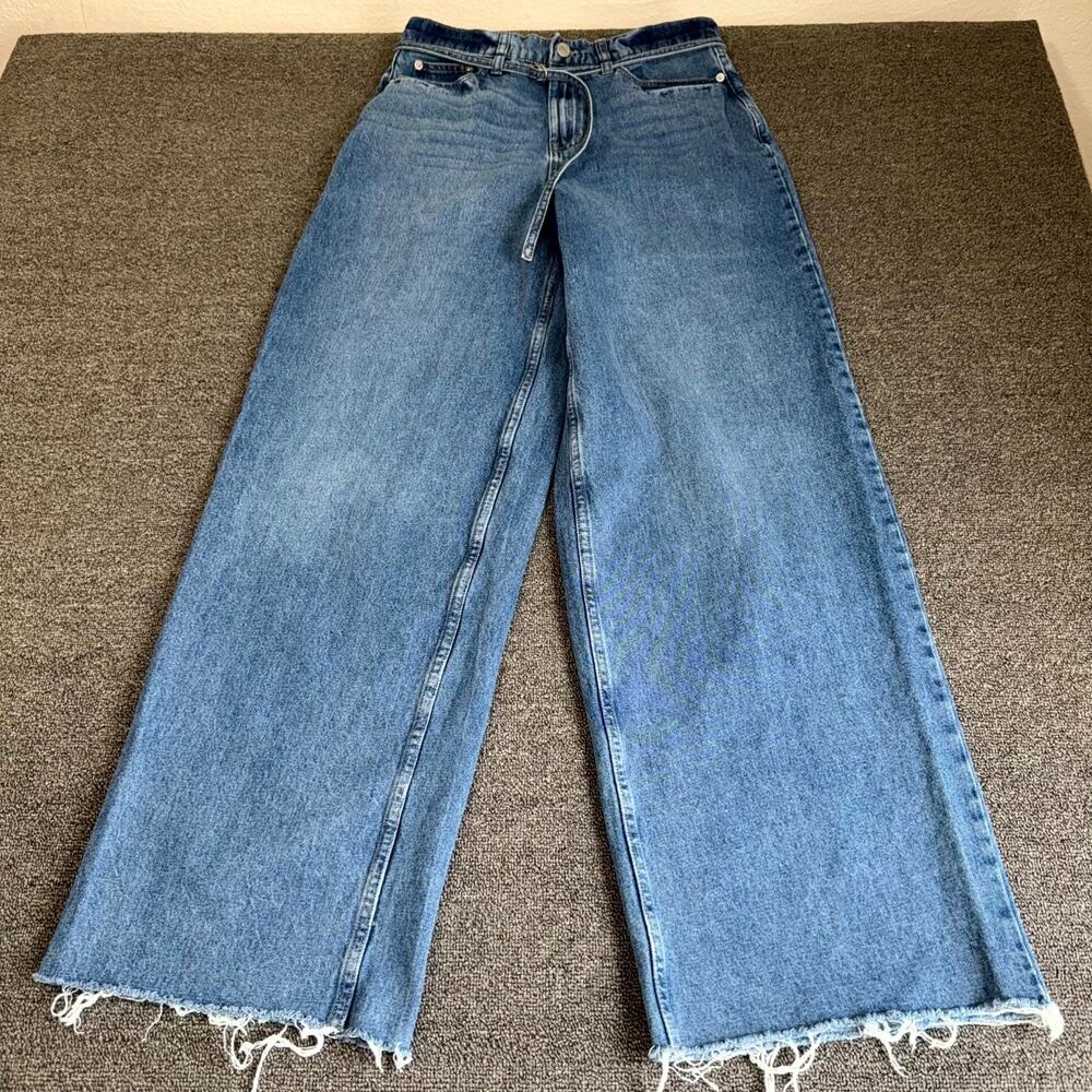 Calvin Klein Jeans Womens 29 Blue Denim Medium Wash High Rise Wide Leg Raw Hem